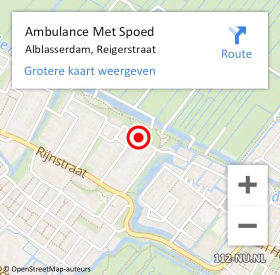 Locatie op kaart van de 112 melding: Ambulance Met Spoed Naar Alblasserdam, Reigerstraat op 15 oktober 2018 15:42