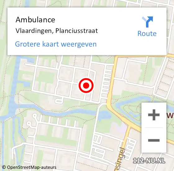 Locatie op kaart van de 112 melding: Ambulance Vlaardingen, Planciusstraat op 15 oktober 2018 15:47