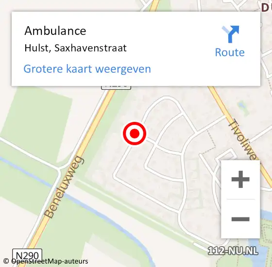 Locatie op kaart van de 112 melding: Ambulance Hulst, Saxhavenstraat op 15 oktober 2018 15:49