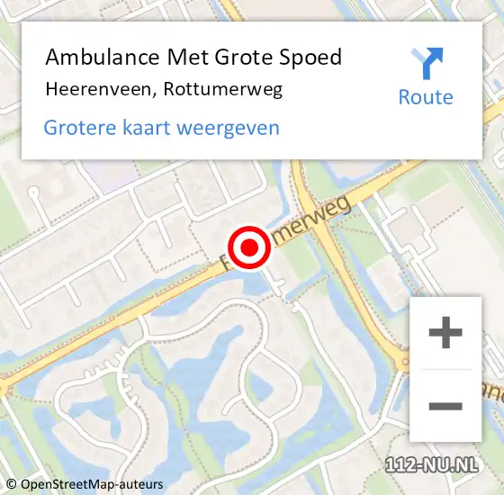 Locatie op kaart van de 112 melding: Ambulance Met Grote Spoed Naar Heerenveen, Rottumerweg op 15 oktober 2018 16:28