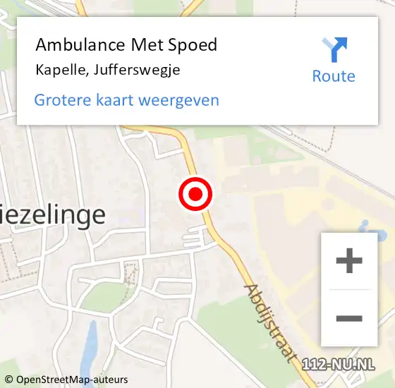 Locatie op kaart van de 112 melding: Ambulance Met Spoed Naar Kapelle, Jufferswegje op 15 oktober 2018 16:49