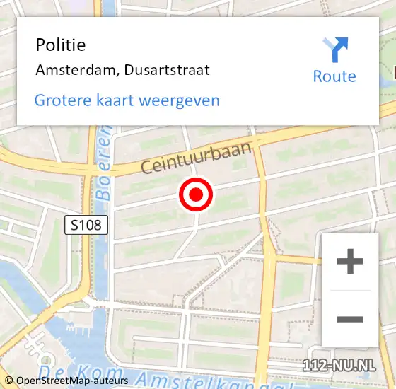Locatie op kaart van de 112 melding: Politie Amsterdam, Dusartstraat op 15 oktober 2018 16:58