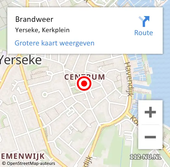 Locatie op kaart van de 112 melding: Brandweer Yerseke, Kerkplein op 15 oktober 2018 19:30