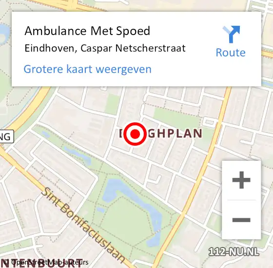 Locatie op kaart van de 112 melding: Ambulance Met Spoed Naar Eindhoven, Caspar Netscherstraat op 15 oktober 2018 23:53