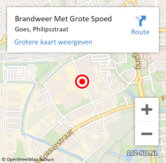 Locatie op kaart van de 112 melding: Brandweer Met Grote Spoed Naar Goes, Philipsstraat op 16 oktober 2018 01:07