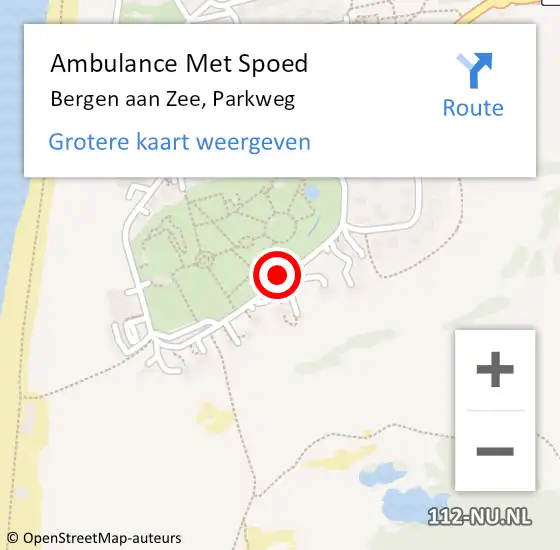 Locatie op kaart van de 112 melding: Ambulance Met Spoed Naar Bergen aan Zee, Parkweg op 16 oktober 2018 02:03