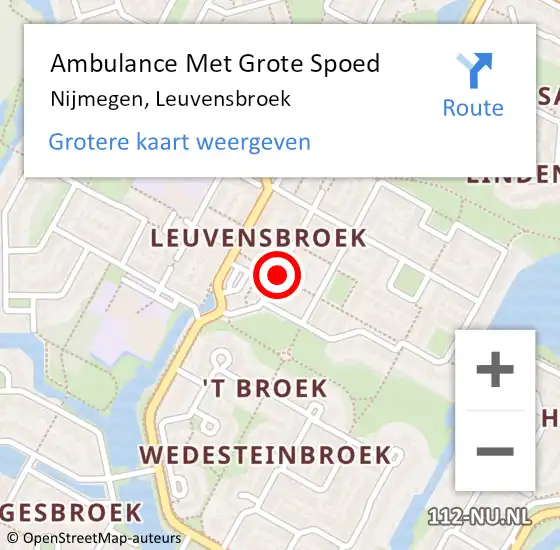 Locatie op kaart van de 112 melding: Ambulance Met Grote Spoed Naar Nijmegen, Leuvensbroek op 16 oktober 2018 08:36