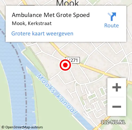 Locatie op kaart van de 112 melding: Ambulance Met Grote Spoed Naar Mook, Kerkstraat op 16 oktober 2018 09:57