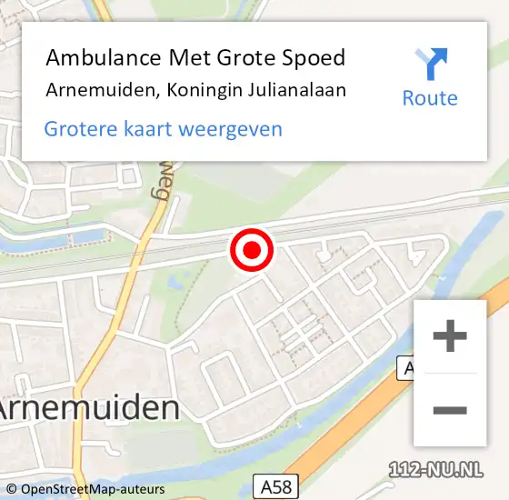 Locatie op kaart van de 112 melding: Ambulance Met Grote Spoed Naar Arnemuiden, Koningin Julianalaan op 16 oktober 2018 12:35