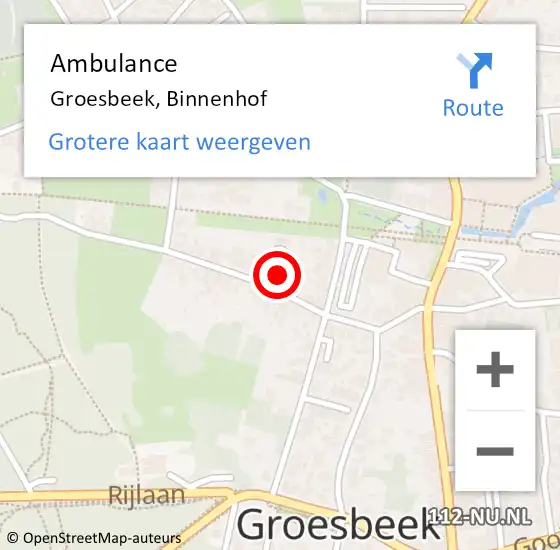 Locatie op kaart van de 112 melding: Ambulance Groesbeek, Binnenhof op 16 oktober 2018 13:10