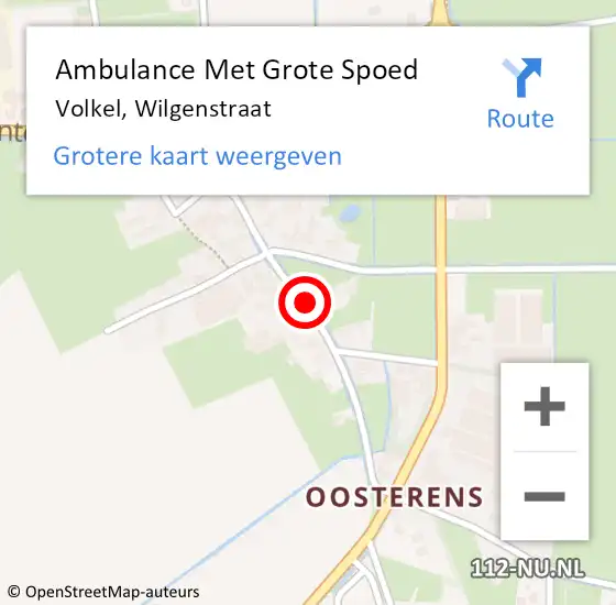 Locatie op kaart van de 112 melding: Ambulance Met Grote Spoed Naar Volkel, Wilgenstraat op 16 oktober 2018 13:32