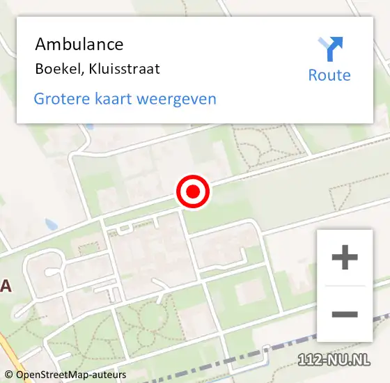 Locatie op kaart van de 112 melding: Ambulance Boekel, Kluisstraat op 16 oktober 2018 15:12