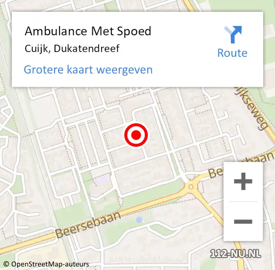 Locatie op kaart van de 112 melding: Ambulance Met Spoed Naar Cuijk, Dukatendreef op 16 oktober 2018 15:32