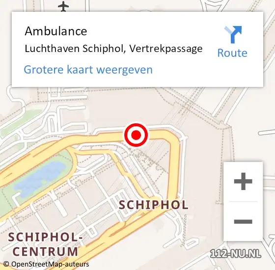 Locatie op kaart van de 112 melding: Ambulance Luchthaven Schiphol, Vertrekpassage op 16 oktober 2018 17:13