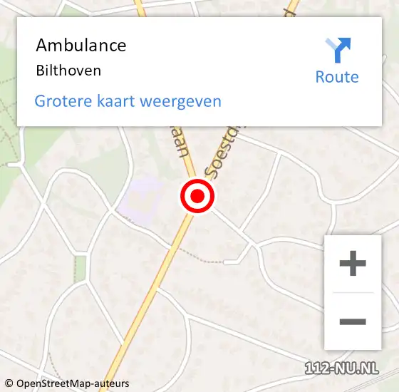 Locatie op kaart van de 112 melding: Ambulance Bilthoven op 16 oktober 2018 17:27