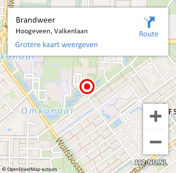 Locatie op kaart van de 112 melding: Brandweer Hoogeveen, Valkenlaan op 16 oktober 2018 18:23