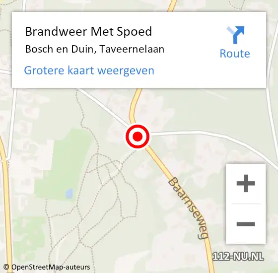 Locatie op kaart van de 112 melding: Brandweer Met Spoed Naar Bosch en Duin, Taveernelaan op 16 oktober 2018 19:11