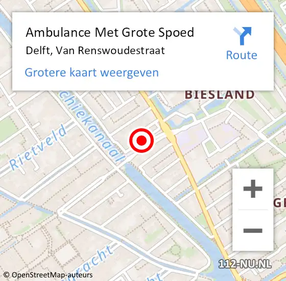Locatie op kaart van de 112 melding: Ambulance Met Grote Spoed Naar Delft, Van Renswoudestraat op 16 oktober 2018 19:19