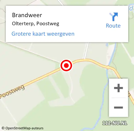 Locatie op kaart van de 112 melding: Brandweer Olterterp, Poostweg op 16 oktober 2018 19:31