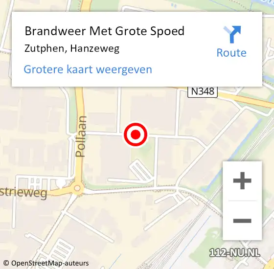 Locatie op kaart van de 112 melding: Brandweer Met Grote Spoed Naar Zutphen, Hanzeweg op 16 oktober 2018 21:55