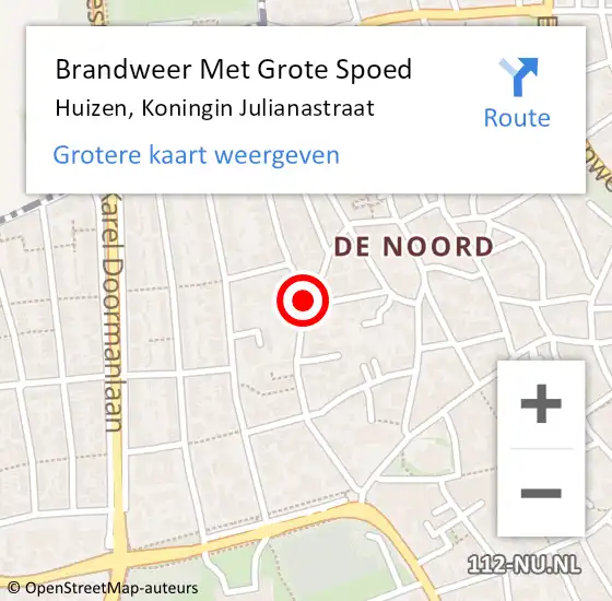 Locatie op kaart van de 112 melding: Brandweer Met Grote Spoed Naar Huizen, Koningin Julianastraat op 16 oktober 2018 22:23