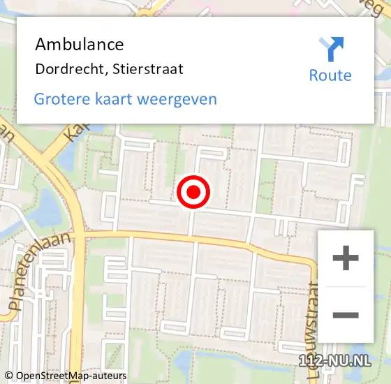 Locatie op kaart van de 112 melding: Ambulance Dordrecht, Stierstraat op 16 oktober 2018 23:02