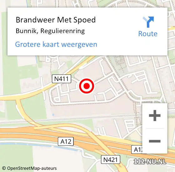 Locatie op kaart van de 112 melding: Brandweer Met Spoed Naar Bunnik, Regulierenring op 16 oktober 2018 23:19