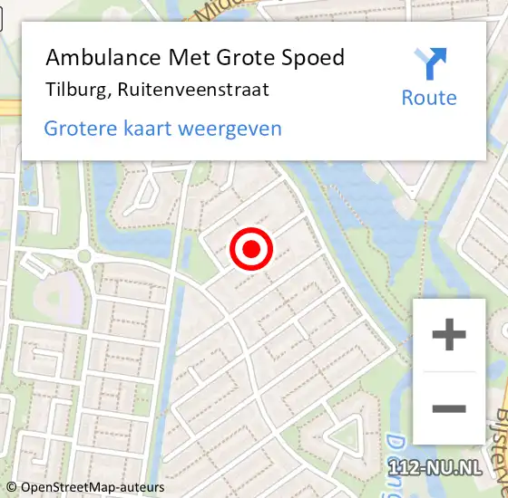 Locatie op kaart van de 112 melding: Ambulance Met Grote Spoed Naar Tilburg, Ruitenveenstraat op 16 oktober 2018 23:55