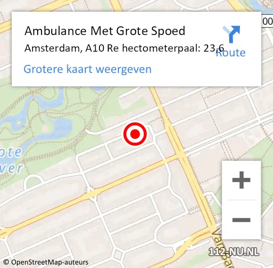 Locatie op kaart van de 112 melding: Ambulance Met Grote Spoed Naar Amsterdam, A10 Re hectometerpaal: 23,6 op 17 oktober 2018 01:08