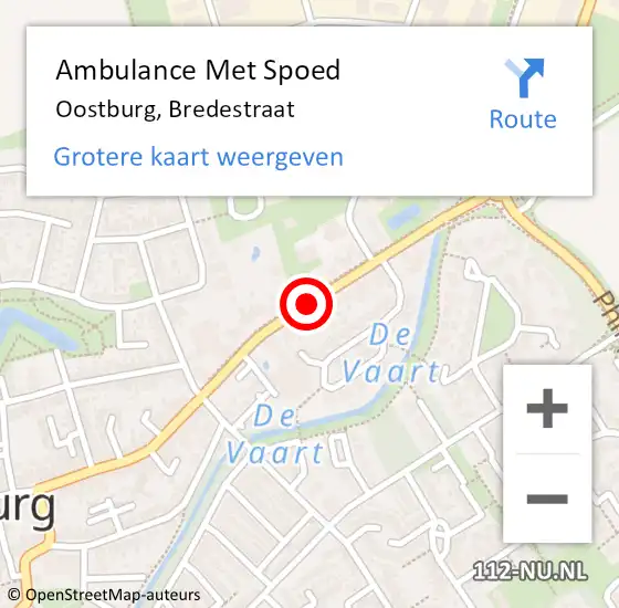 Locatie op kaart van de 112 melding: Ambulance Met Spoed Naar Oostburg, Bredestraat op 17 oktober 2018 01:09