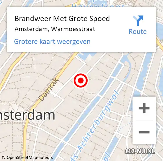 Locatie op kaart van de 112 melding: Brandweer Met Grote Spoed Naar Amsterdam, Warmoesstraat op 17 oktober 2018 03:18