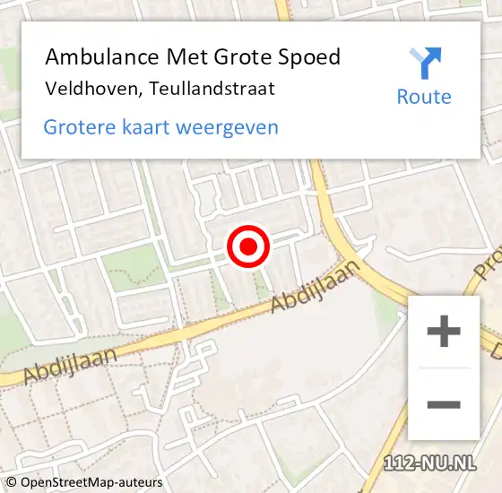 Locatie op kaart van de 112 melding: Ambulance Met Grote Spoed Naar Veldhoven, Teullandstraat op 17 oktober 2018 08:28