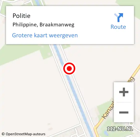 Locatie op kaart van de 112 melding: Politie Philippine, Braakmanweg op 17 oktober 2018 08:38