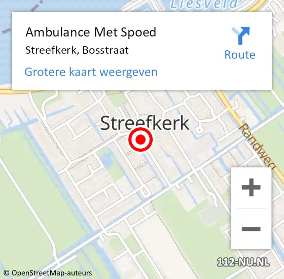 Locatie op kaart van de 112 melding: Ambulance Met Spoed Naar Streefkerk, Bosstraat op 17 oktober 2018 09:10