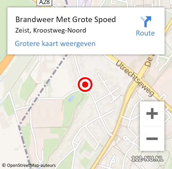 Locatie op kaart van de 112 melding: Brandweer Met Grote Spoed Naar Zeist, Kroostweg-Noord op 17 oktober 2018 09:17