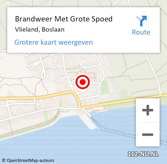 Locatie op kaart van de 112 melding: Brandweer Met Grote Spoed Naar Vlieland, Boslaan op 17 oktober 2018 11:21