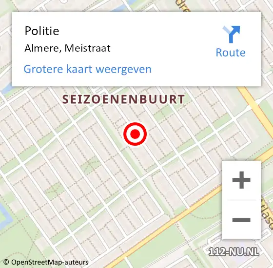 Locatie op kaart van de 112 melding: Politie Almere, Meistraat op 17 oktober 2018 12:23