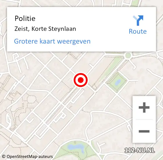 Locatie op kaart van de 112 melding: Politie Zeist, Korte Steynlaan op 17 oktober 2018 15:23