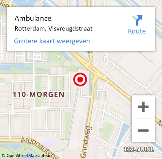 Locatie op kaart van de 112 melding: Ambulance Rotterdam, Visvreugdstraat op 17 oktober 2018 15:33