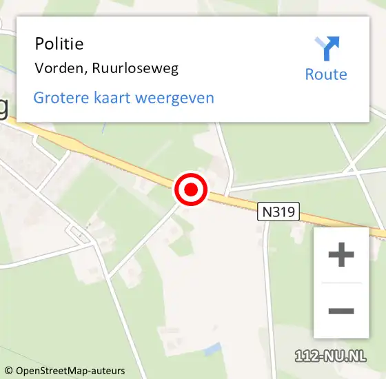 Locatie op kaart van de 112 melding: Politie Vorden, Ruurloseweg op 17 oktober 2018 15:35