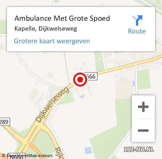 Locatie op kaart van de 112 melding: Ambulance Met Grote Spoed Naar Kapelle, Dijkwelseweg op 17 oktober 2018 15:41