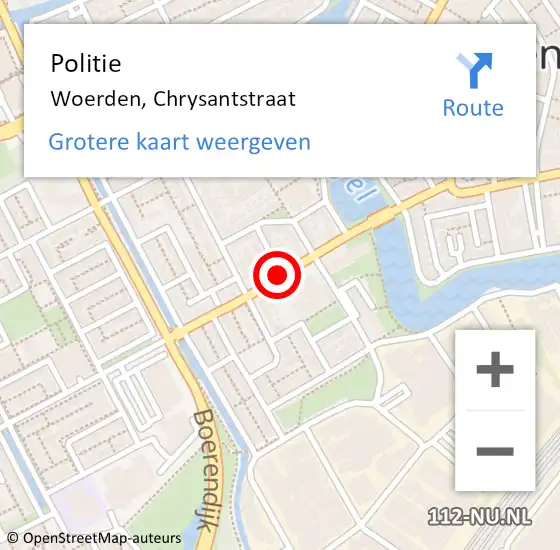 Locatie op kaart van de 112 melding: Politie Woerden, Chrysantstraat op 17 oktober 2018 15:42