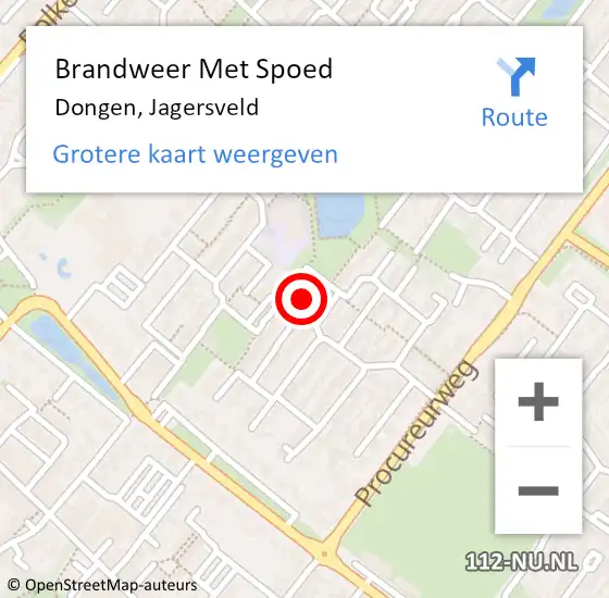 Locatie op kaart van de 112 melding: Brandweer Met Spoed Naar Dongen, Jagersveld op 17 oktober 2018 18:32