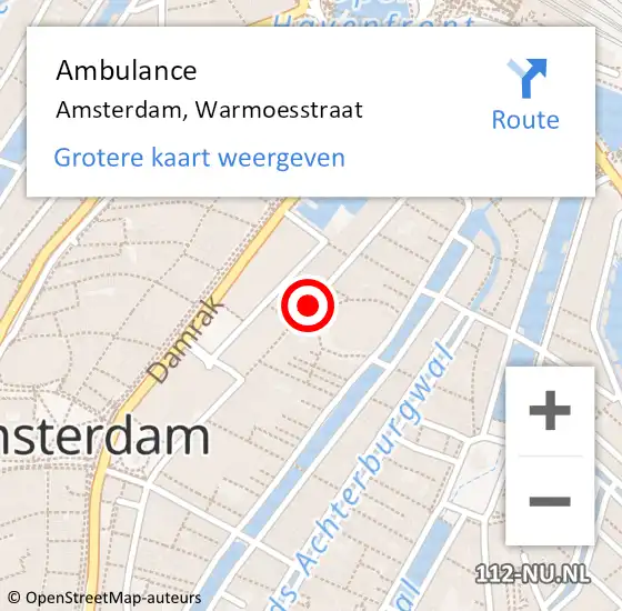 Locatie op kaart van de 112 melding: Ambulance Amsterdam, Warmoesstraat op 17 oktober 2018 19:24