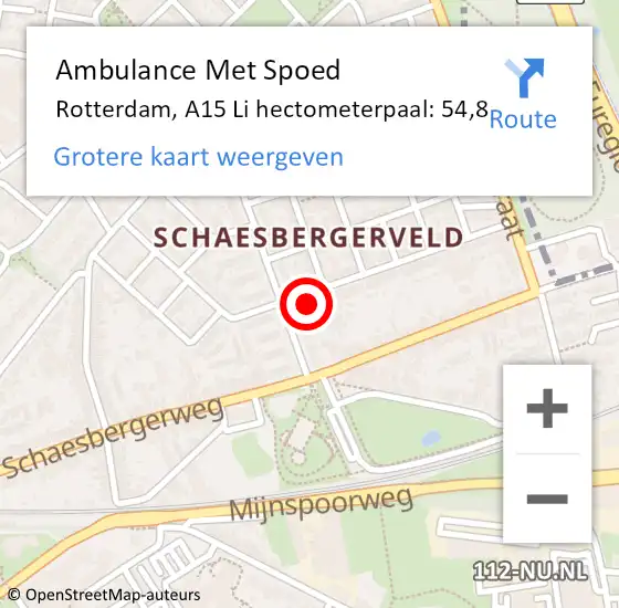 Locatie op kaart van de 112 melding: Ambulance Met Spoed Naar Rotterdam, A15 Li hectometerpaal: 54,8 op 17 oktober 2018 19:30