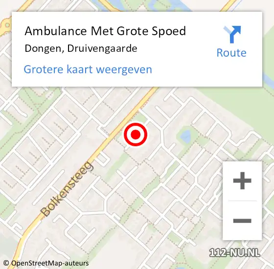 Locatie op kaart van de 112 melding: Ambulance Met Grote Spoed Naar Dongen, Druivengaarde op 17 oktober 2018 19:32