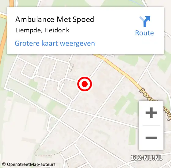 Locatie op kaart van de 112 melding: Ambulance Met Spoed Naar Liempde, Heidonk op 17 oktober 2018 21:13