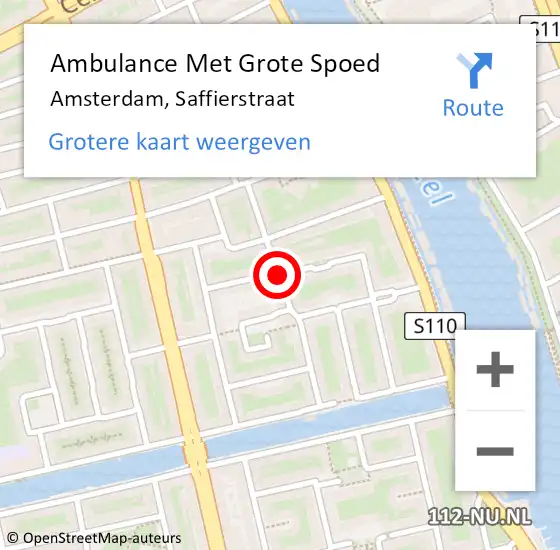 Locatie op kaart van de 112 melding: Ambulance Met Grote Spoed Naar Amsterdam, Saffierstraat op 18 oktober 2018 02:38