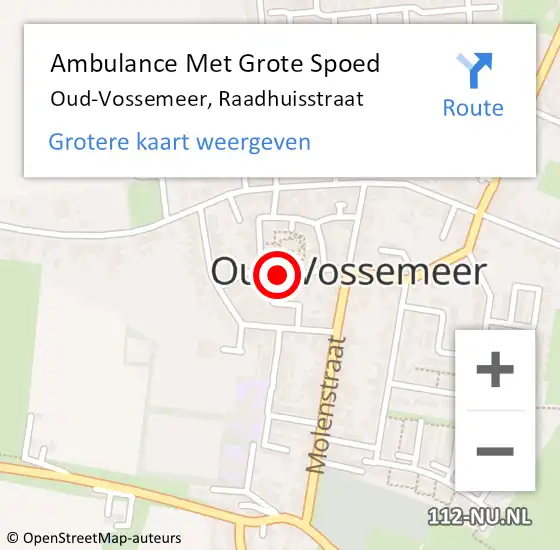 Locatie op kaart van de 112 melding: Ambulance Met Grote Spoed Naar Oud-Vossemeer, Raadhuisstraat op 18 oktober 2018 09:17