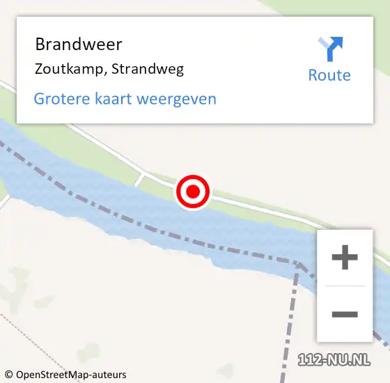 Locatie op kaart van de 112 melding: Brandweer Zoutkamp, Strandweg op 18 oktober 2018 09:22